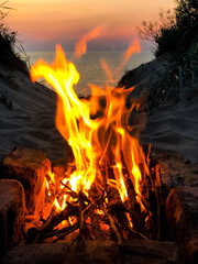 Bonfire on the beach by the sea