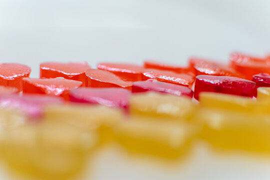 Colorful Heart form Jelly on the white floor