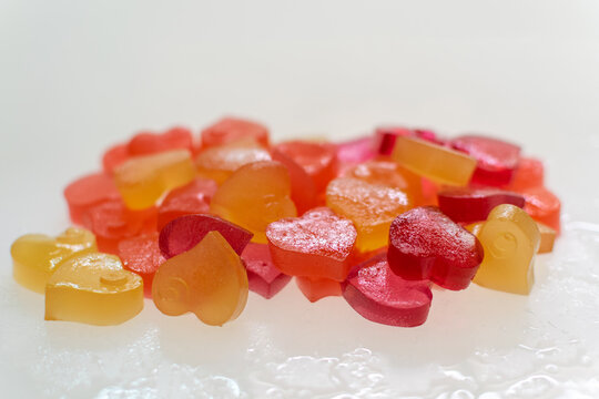 Colorful Heart form Jelly on the white floor