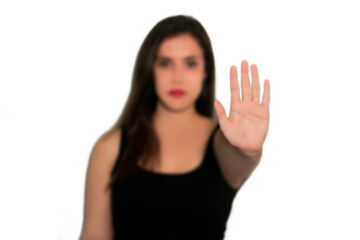 Young Girl doing Stop Gesture, confident of herself, rejecting