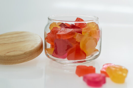Colorful Heart Shape jelly in the glass Jar