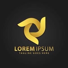 3D Golden Triangle Spinning Abstract Logos Design Vector Illustration
