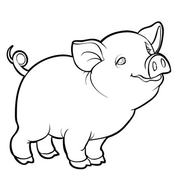 cute little pig character, sketch, coloring, isolated object on white background, vector illustration,