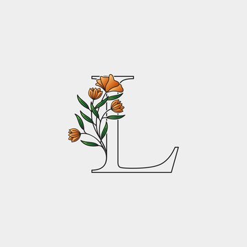 recommend clip art: Outline Nature Flower Initial Letter L logo icon, vector letter with hand drawn luxury ornate nature flower design