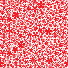 Seamless flower pattern. Flat red little flowers on white background.