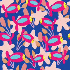 Vector fish and starfish seamless pattern design. Perfect for decorative projects and fabrics.
