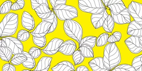 Foto op Aluminium Luxury gold and nature line art ink drawing background vector. Tropical Leaves and Floral pattern  vector illustration. © TWINS DESIGN STUDIO