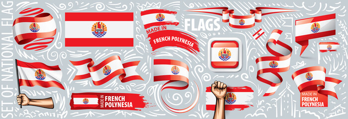Vector set of the national flag of French Polynesia in various creative designs