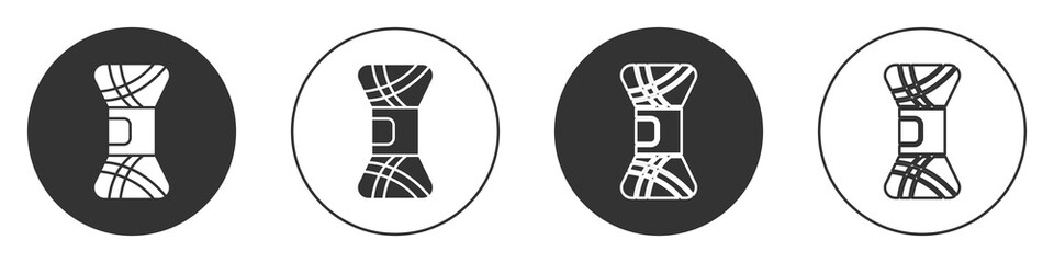 Black Yarn icon isolated on white background. Label for hand made, knitting or tailor shop. Circle button. Vector Illustration.
