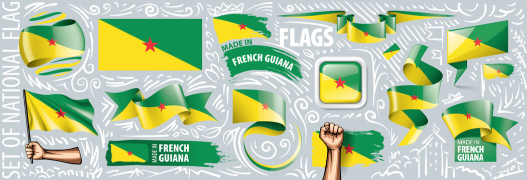 Vector set of the national flag of French Guiana in various creative designs