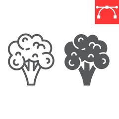Broccoli line and glyph icon, food and keto diet, broccoli sign vector graphics, editable stroke linear icon, eps 10.