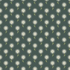 Seamless flower pattern. flat blossoms on dark green background.
