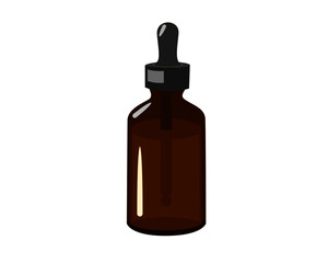 Mockup small brown transparent bottle of essential oil with dropper realistic vector illustration.