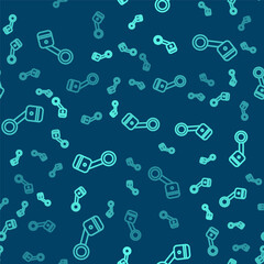 Green line Engine piston icon isolated seamless pattern on blue background. Car engine piston sign. Vector Illustration.