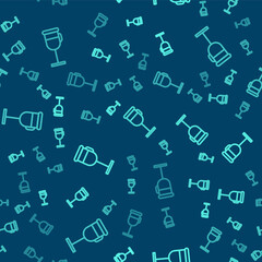 Green line Irish coffee icon isolated seamless pattern on blue background. Vector Illustration.