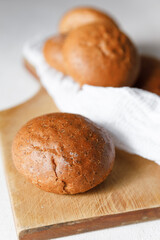 Fresh baked buns on bright background