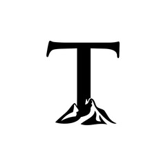 Letter T Mountain Logo Design Vector
