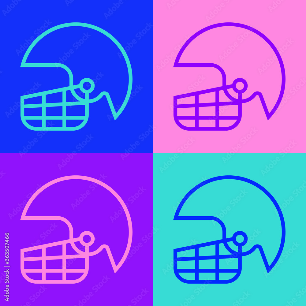 Wall mural pop art line american football helmet icon isolated on color background. vector illustration.