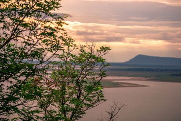 Natural background, high angle from the high mountains that can see the scenery around, the wind blows through the cool, blurred of traveling, the integrity of the moist forest.