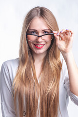 woman with glasses for eyesight in studio