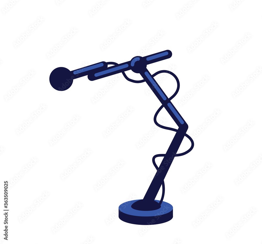 Aufkleber microphone with wires flat color vector object