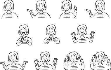 漫画風女性　手描き　イラストセット