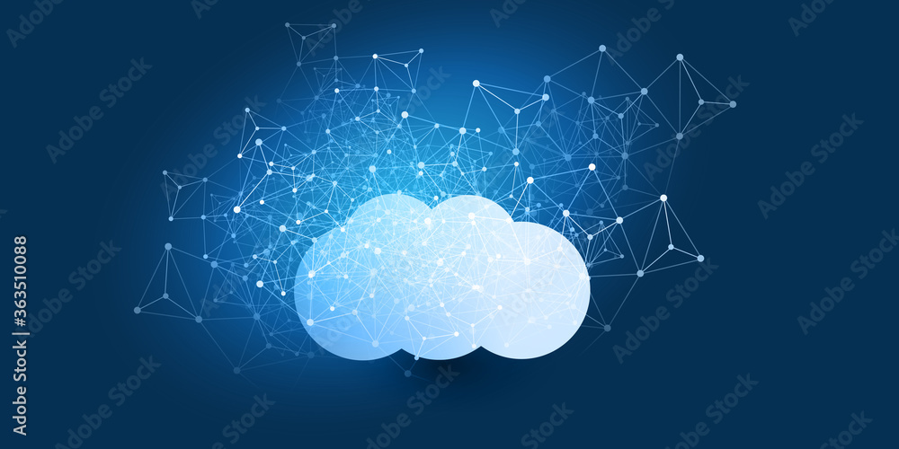 Poster cloud computing design concept - digital connections, technology background with geometric network m