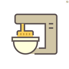 Dough kneading machine in food processing vector icon design on white background, 64x64 pixel perfect and editable stroke.