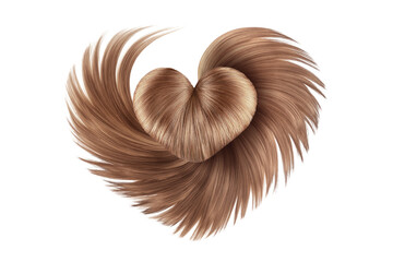 Heart made by natural brown hair on white background, isolated