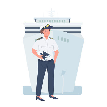 Woman ship captain flat color vector detailed character