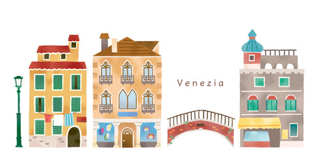 イタリアのおしゃれな街のイラストセット