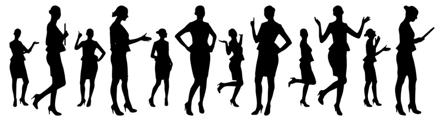 Businesswoman in different poses, a set of silhouettes. Vector illustration