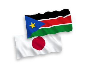 Flags of Japan and Republic of South Sudan on a white background