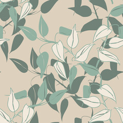 Sketched Leaves Seamless Pattern. Hand Drawn Floral Background.