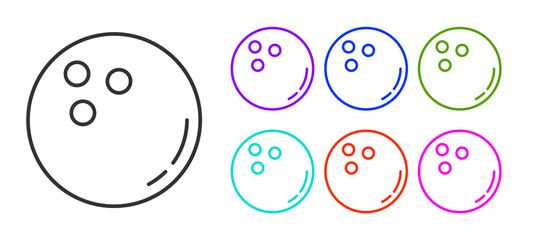 Black line Bowling ball icon isolated on white background. Sport equipment. Set icons colorful. Vector Illustration.
