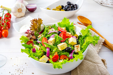 Greek salad with sheep's cheese a delicious classic.