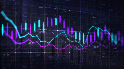 Stock market trading graph, Economy 3D illustration background, Trading trends and business development.