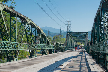 Fototapeta premium Pai Historical Bridge (Pai Memorial Bridge) in Pai, Mae Hong Son Province, Thailand. The memorial bridge was constructed in 1942 during World War II.