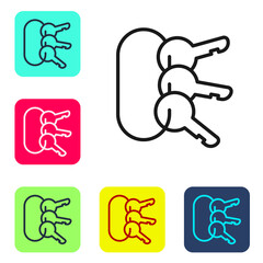 Black line Bunch of keys icon isolated on white background. Set icons in color square buttons. Vector Illustration.