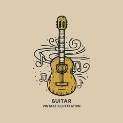 classic guitar music instrument vintage vector illustration