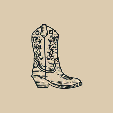 Cowboy Cowgirl Boot Classic Vintage Illustration Design Element