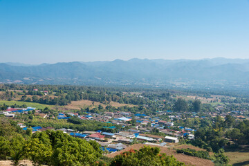 Beautiful scenic view from Yun Lai Viewpoint in Santichon Village, Pai, Mae Hong Son Province, Thailand.