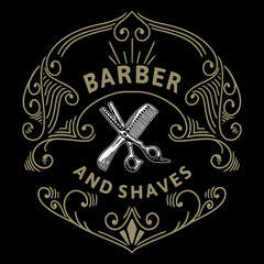 Barber and shave classic ornamental vintage logo and illustration