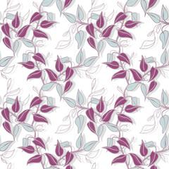 Sketched Leaves Seamless Pattern. Hand Drawn Floral Background. © Marina Grau