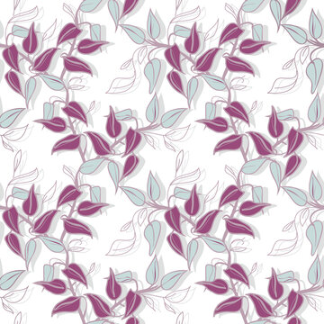 Sketched Leaves Seamless Pattern. Hand Drawn Floral Background.