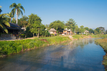Obraz premium Morning view at Pai River in Pai, Mae Hong Son Province, Thailand.