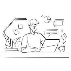 Employee working from home icon illustrator