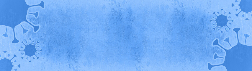 
CORONAVIRUS - Cartoon virus isolated on bright light pastel blue texture background banner panoramic panorama, top view with space for text