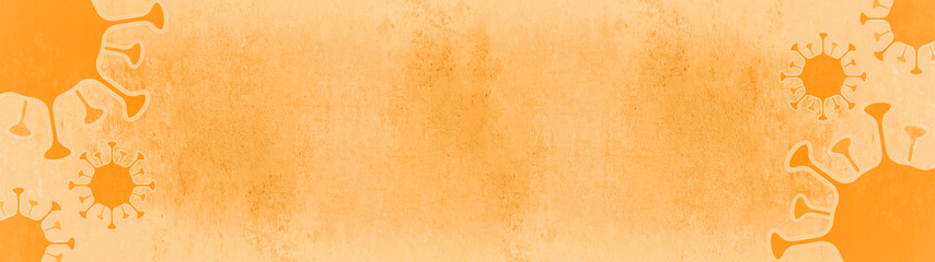 CORONAVIRUS - Orange pastel cartoon virus isolated on orange abstract rustic texture background banner, top view with space for text