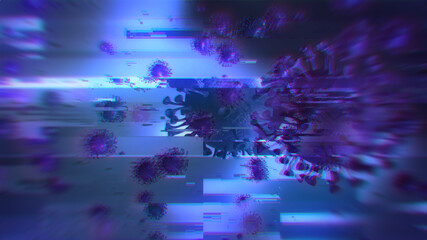 CORONAVIRUS | COVID-19 | 3D Render Illustration mit Glitch-Effekt und chromatischer Abberation | Hintergrund / Banner